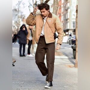 J001 BRN Carhartt Tan Field Jacket with Brown Collar L